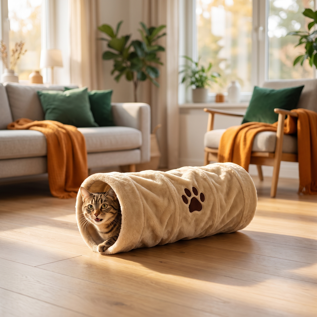 Trixie Kattentunnel pluche - TheNowBox sfeerfoto