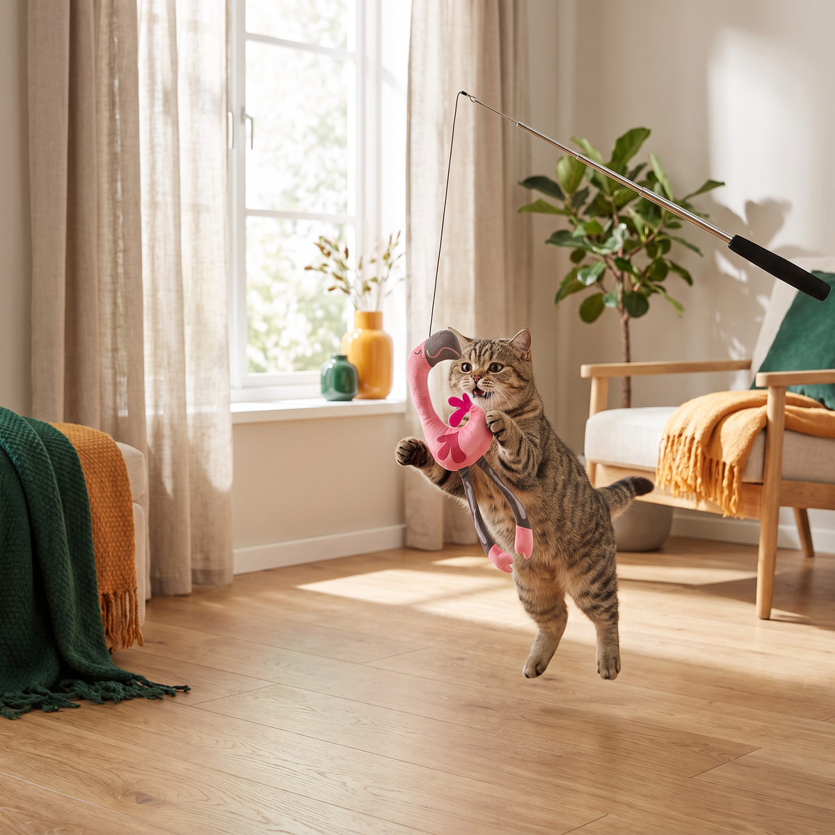 Trixie Kattenhengel telescopisch flamingo - TheNowBox sfeerfoto